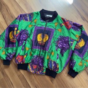 Vintage Silkworm’s bomber jacket silk scarf print crown eclectic golden girls